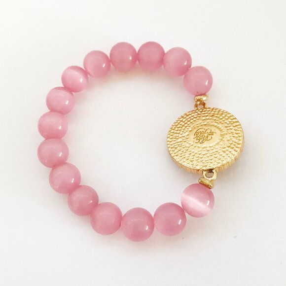 Kirks Folly AB Stone Cameo Moon  Pink Cat's Eye Stone Stretch Beaded Bracelet - Picture 2 of 2